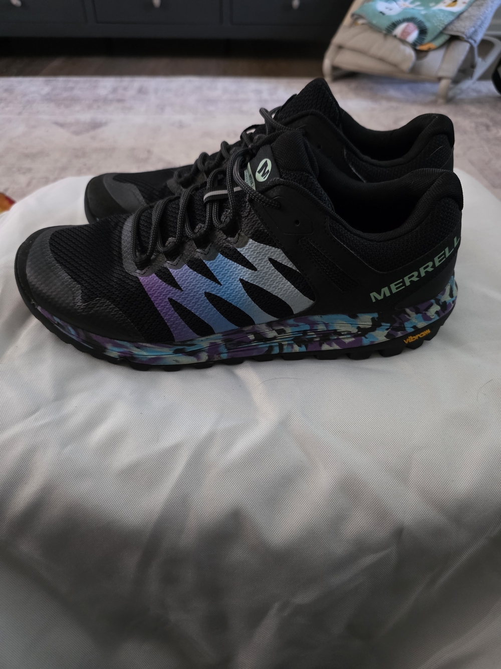 Merrell Nova 2 Black Trail Shoes with Purple & Teal Accents